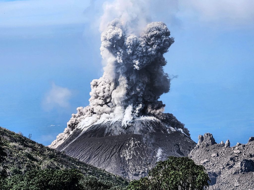 View of Santiaguito erupting